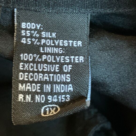 NDS Woman Silk Blend Button-Up Shirt Jacket Oversized Black Embroidered Plus 1X - Picture 8 of 9